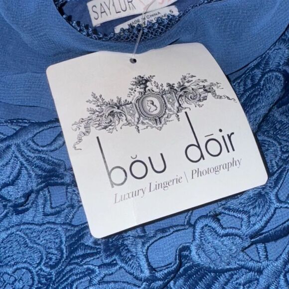 NWT Saylor x Free People BLUE Hollie Lace mock turtle neck Mini Dress  sz small - Picture 9 of 10